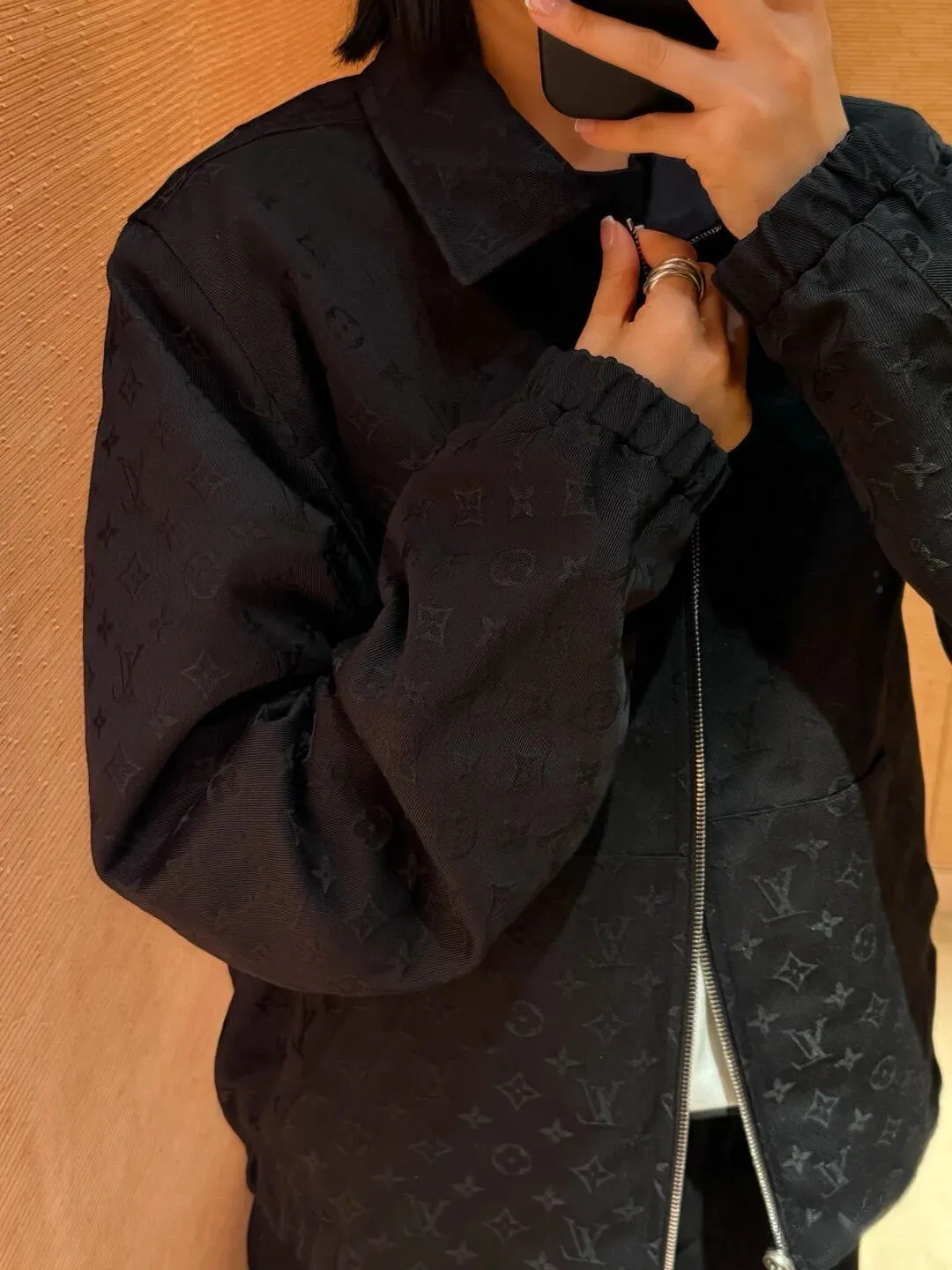 Louis Vuitton/Louis Vuitton checkerboard leather collar double-sided belted jacket